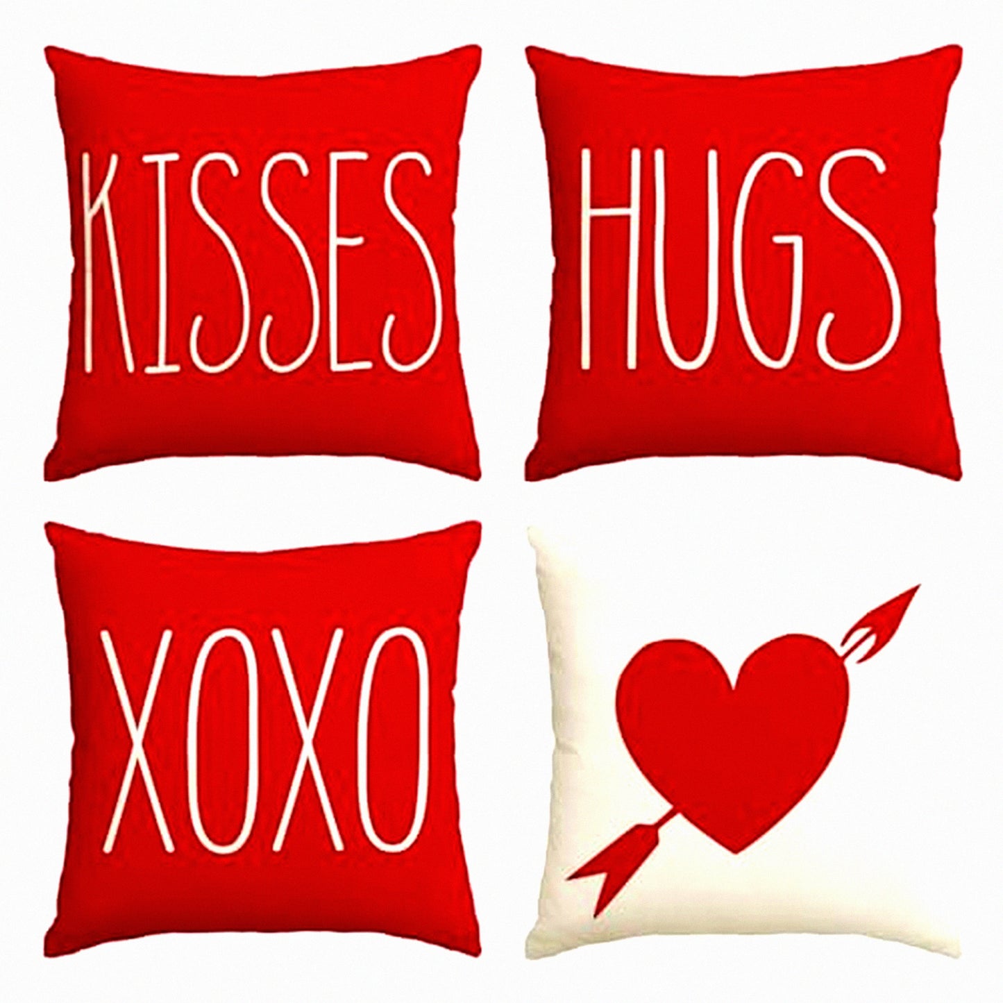 Love Kisses Hugs XOXO Heart Arrow Throw Pillow Set - 20x20 Inch Holiday Anniversary Wedding Cushion Cover for Sofa Couch - Set of 4