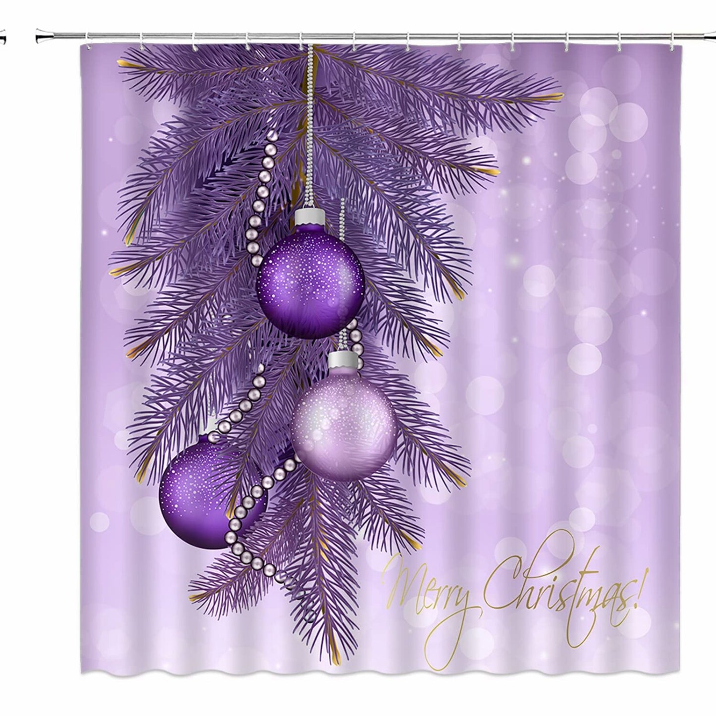 Purple Balls Winter Holiday Shower Curtain Set