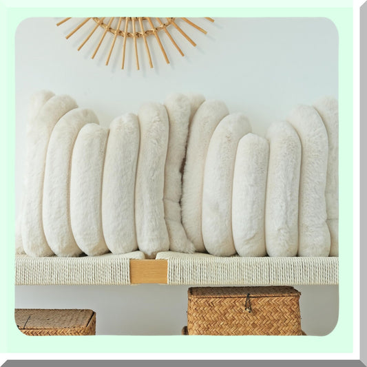 Fluffy Stripe Beige Pillowcase Set - 2 Pack Soft Decorative Cushion Covers for Couch, Plush 24x24 Inch Throw Pillow Covers