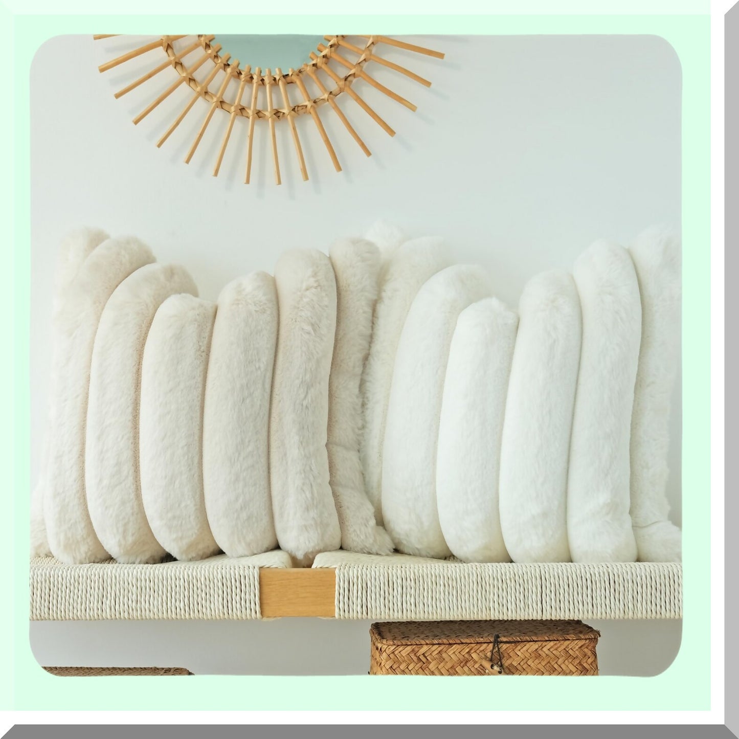 Fluffy Stripe Beige Pillowcase Set - 2 Pack Soft Decorative Cushion Covers for Couch, Plush 24x24 Inch Throw Pillow Covers