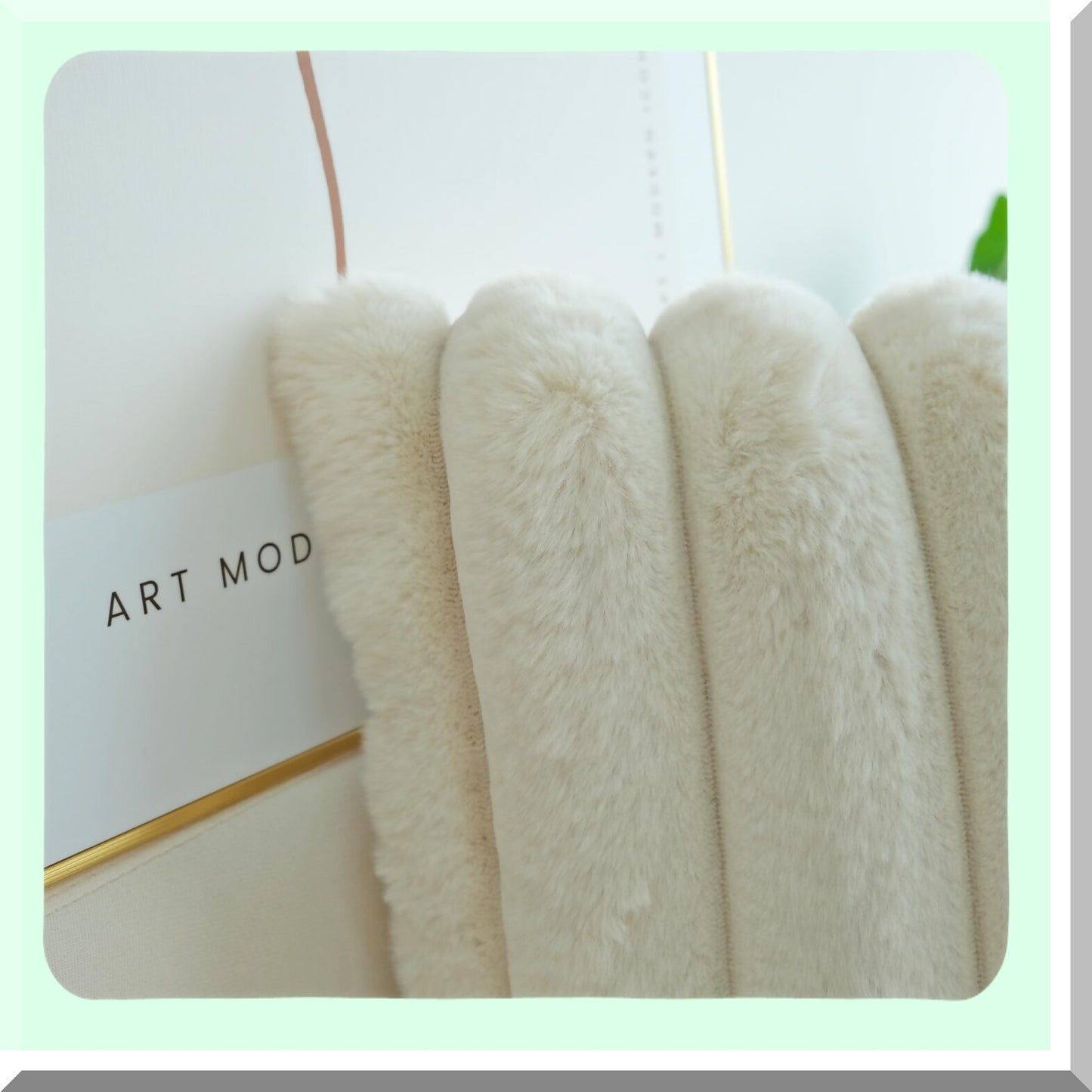 Fluffy Stripe Beige Pillowcase Set - 2 Pack Soft Decorative Cushion Covers for Couch, Plush 24x24 Inch Throw Pillow Covers