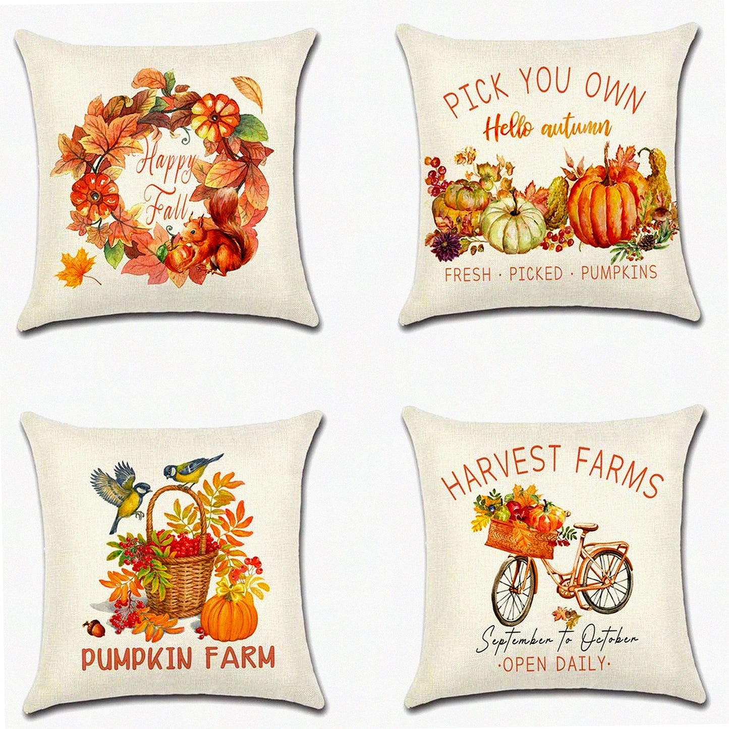 Autumn Harvest Pillow Set - 4Pack 18x18 Fall Decor Cushion Covers for Thanksgiving Home Sofa, Throw Pillow Case in Decorative Style3
