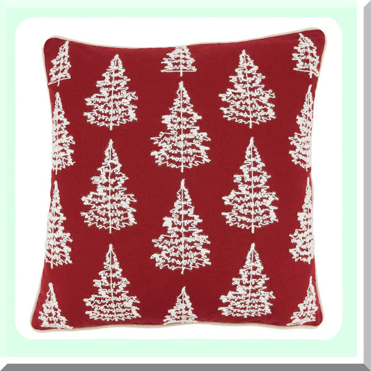 Festive Holiday Trees Cushion Cover, Christmas Decor, Red, 18" - Cozy Winter Home Accent for Living Room, Sofa, Bedroom - Seasonal Decor Pillow Case
