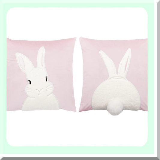 Spring Bunny 3D Velvet Pillow Covers - Set of 2, Embroidered Rabbit Cushion Cases, Decorative Throw Cover 18x18 Inch Pink - Pack of 2