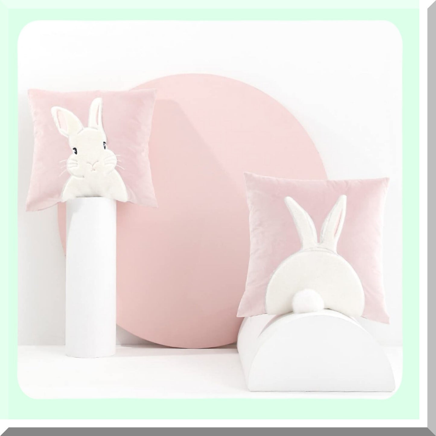 Spring Bunny 3D Velvet Pillow Covers - Set of 2, Embroidered Rabbit Cushion Cases, Decorative Throw Cover 18x18 Inch Pink - Pack of 2