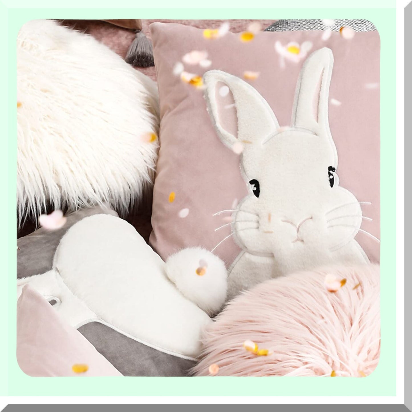 Spring Bunny 3D Velvet Pillow Covers - Set of 2, Embroidered Rabbit Cushion Cases, Decorative Throw Cover 18x18 Inch Pink - Pack of 2