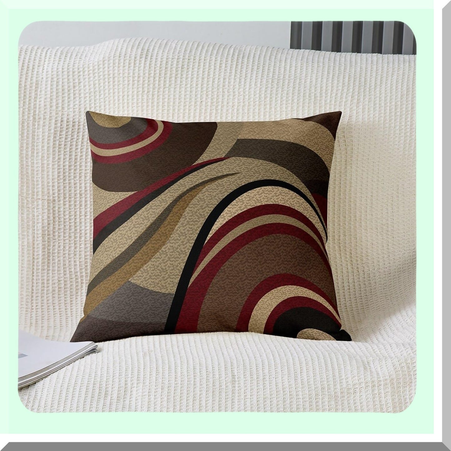 Geometric Stripe Outdoor Pillow Cover Set - Burgundy Red & Brown Grey Decor Cushion Case for Couch Sofa, Modern Art Pillowcases, 20x20 Inches