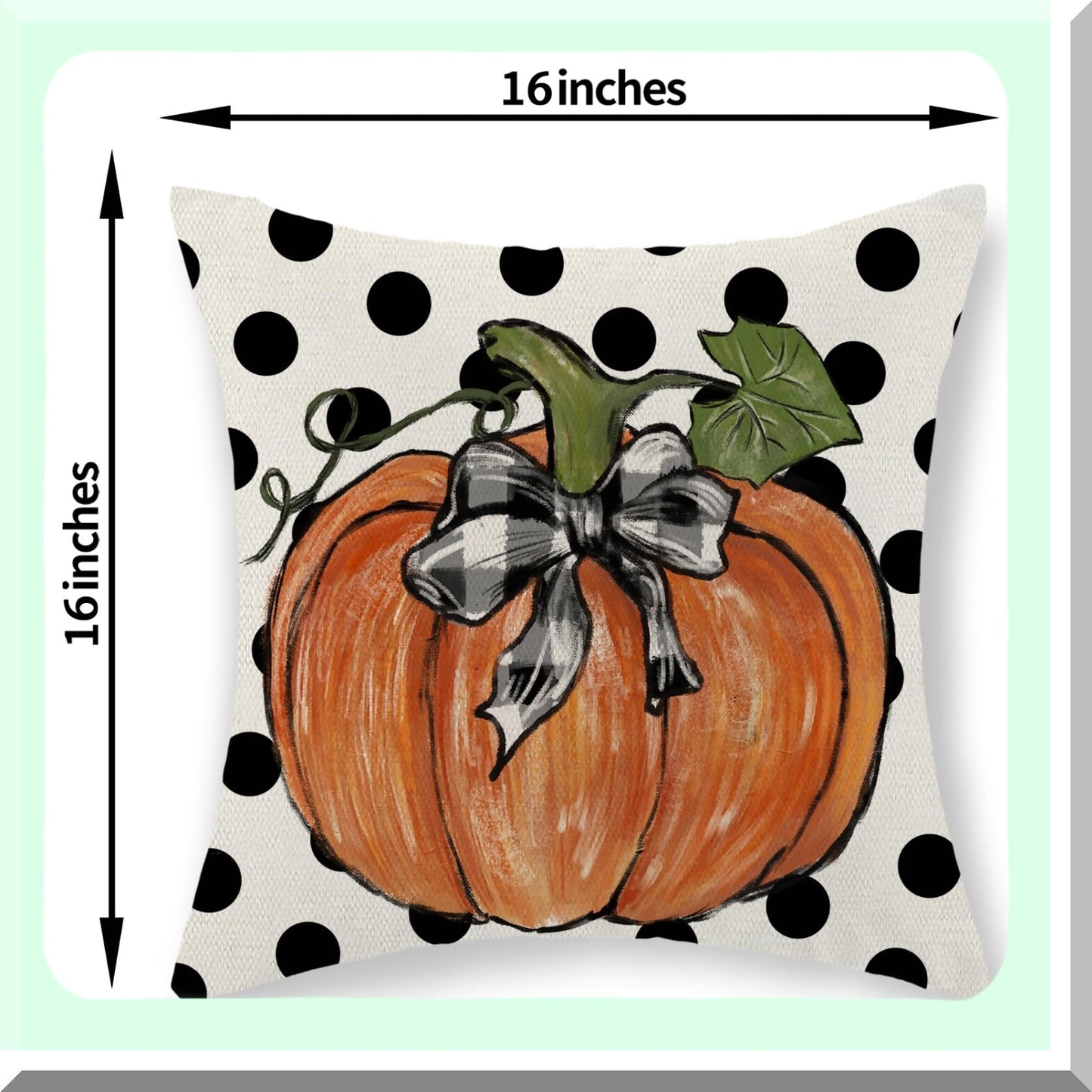 Autumn Harvest Pillow Covers - Set of 2 Pumpkin Maple Leaves & Polka Dot Decorative Throw Pillowcases - Farmhouse Cushion Case for Couch & Home Décor