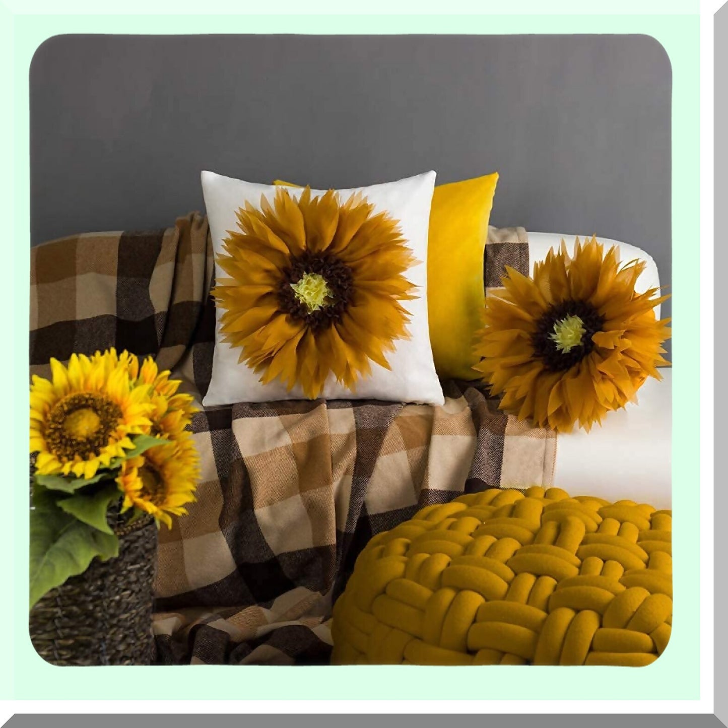 Sunflower Bliss Round Throw Pillow - Mustard Yellow Decorative Cushion Cover for Home Decor - Flower Shaped Accent Pillow for Bed or Couch - 12 Inch Size