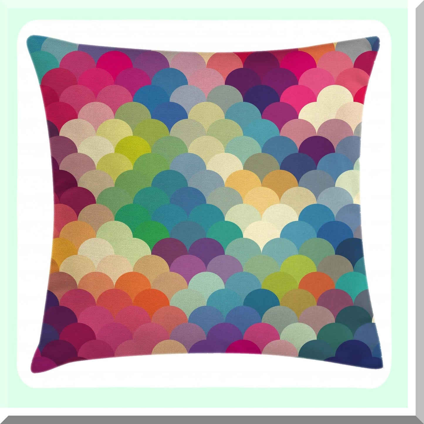 WaveDot Circle Cushion Cover - Colorful Retro Style Abstract Throw Pillow, Decorative Square Accent Case, 18" X 18", Magenta Pink - Inspired Tile Pattern