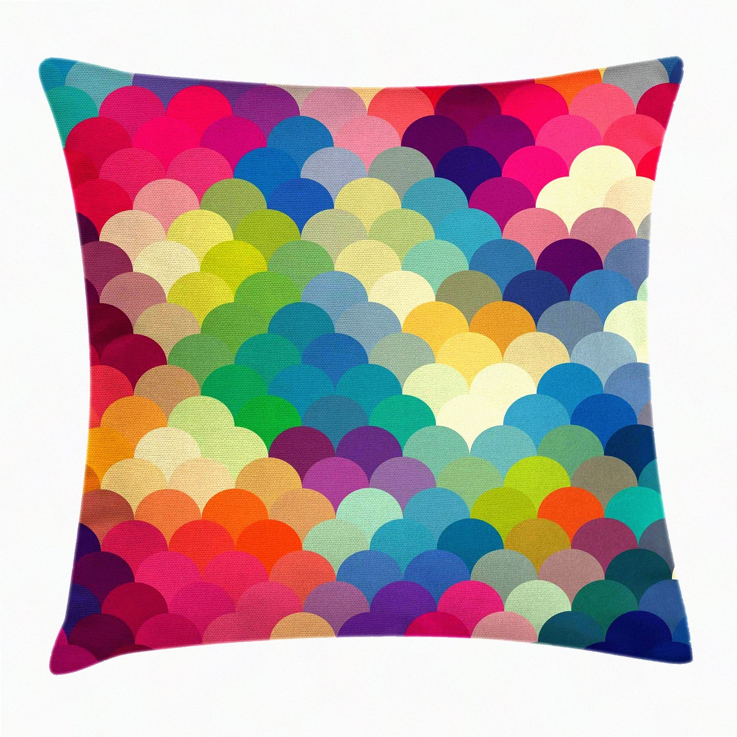 WaveDot Circle Cushion Cover - Colorful Retro Style Abstract Throw Pillow, Decorative Square Accent Case, 18" X 18", Magenta Pink - Inspired Tile Pattern