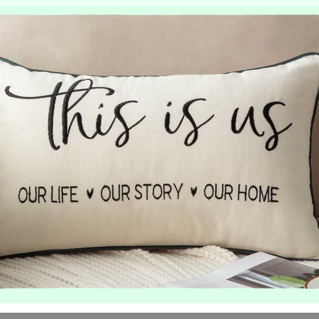 Family Love Embroidered Lumbar Pillow Cover - 12x20 Inches - Home Decor Accent - This is Us Theme - Throw Pillow Cover - Embroidered Design
