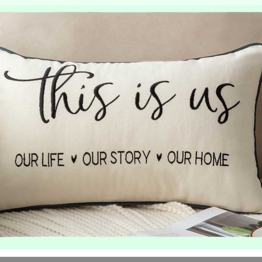Family Love Embroidered Lumbar Pillow Cover - 12x20 Inches - Home Decor Accent - This is Us Theme - Throw Pillow Cover - Embroidered Design
