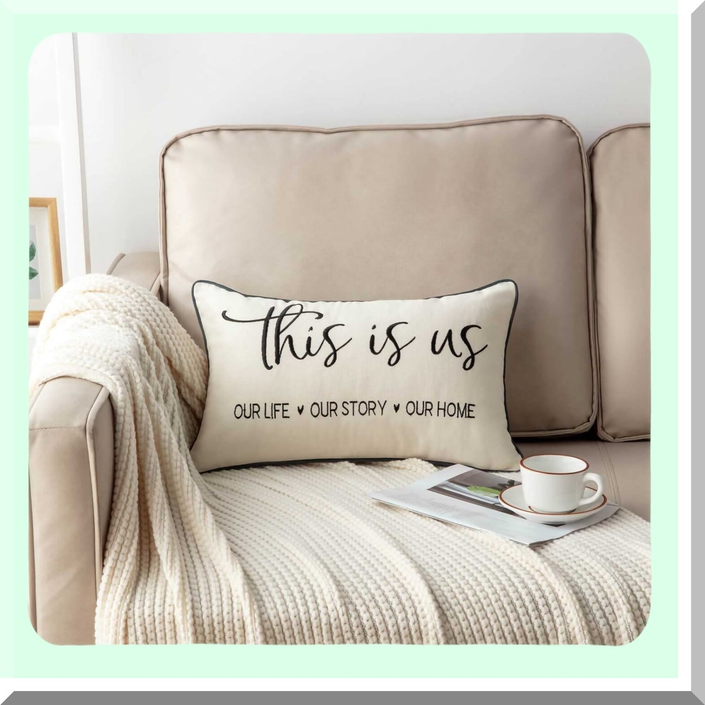 Family Love Embroidered Lumbar Pillow Cover - 12x20 Inches - Home Decor Accent - This is Us Theme - Throw Pillow Cover - Embroidered Design