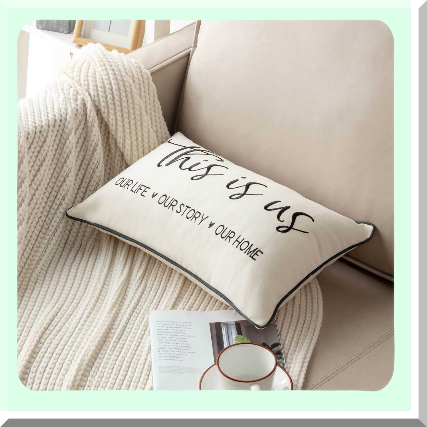 Family Love Embroidered Lumbar Pillow Cover - 12x20 Inches - Home Decor Accent - This is Us Theme - Throw Pillow Cover - Embroidered Design