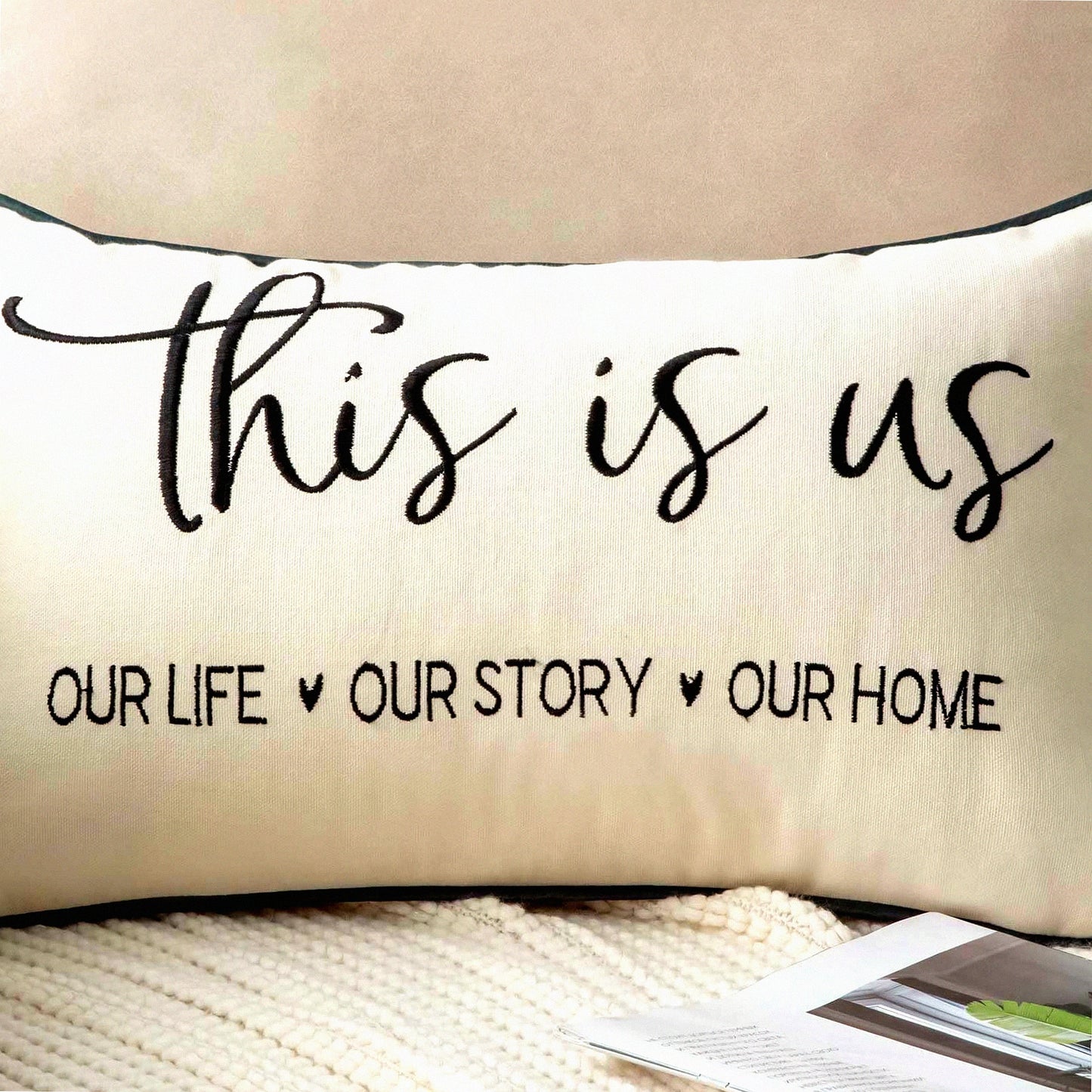 Family Love Embroidered Lumbar Pillow Cover - 12x20 Inches - Home Decor Accent - This is Us Theme - Throw Pillow Cover - Embroidered Design