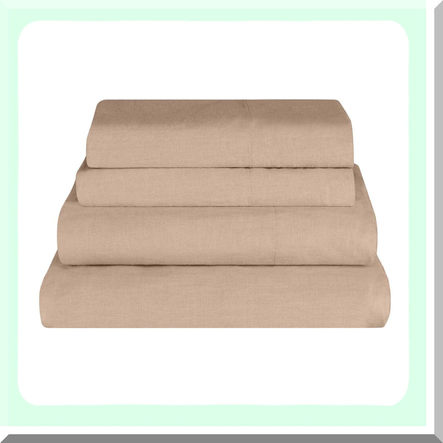 Modern Linen Cotton Blend Sheet Set - Queen Size Tan Bedding Kit with Oversized Fitted Sheet, Flat Sheet, and Pillowcases - Bedroom Decor Essentials