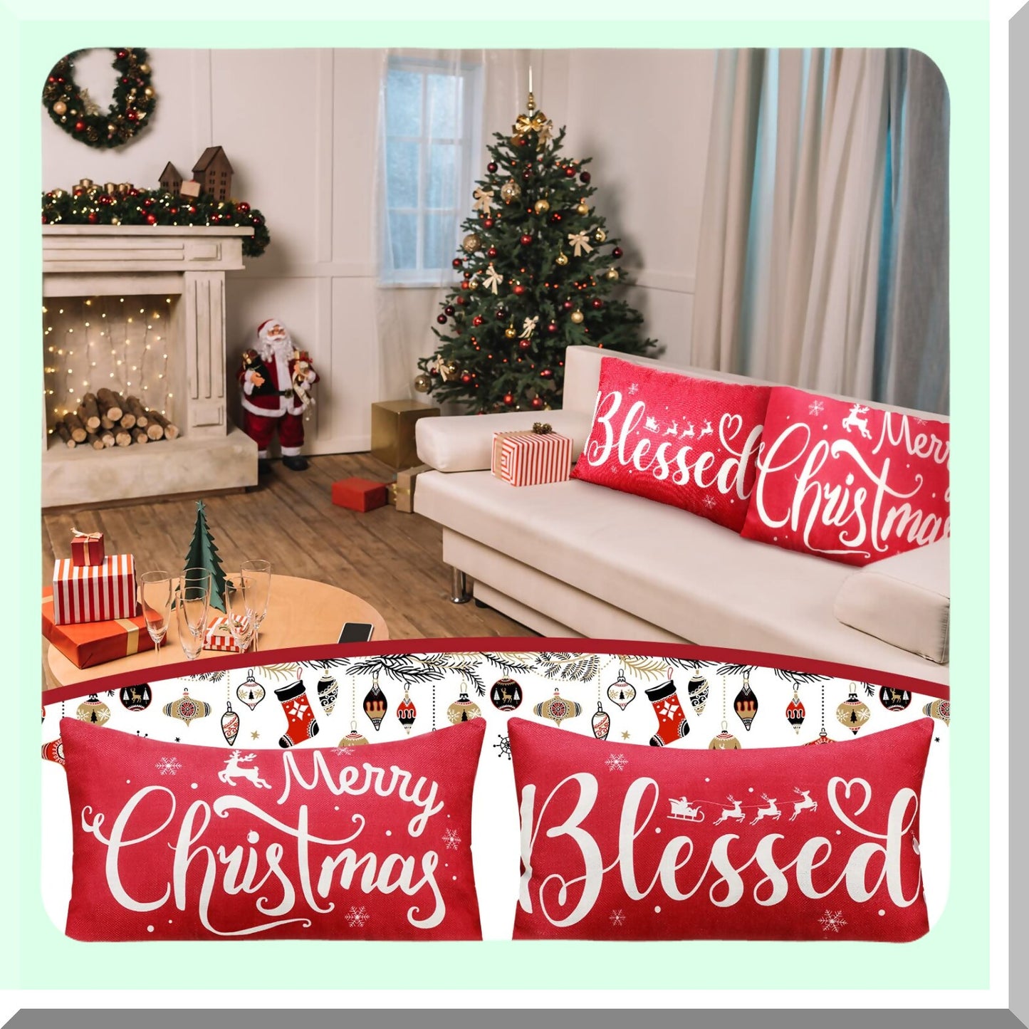 Blessed Snowflake Pillow Covers - Set of 2 Rectangular Throw Pillow Cases for Bed Sofa Home Decor - 20 x 12 Inch Rectangular Pillowcase