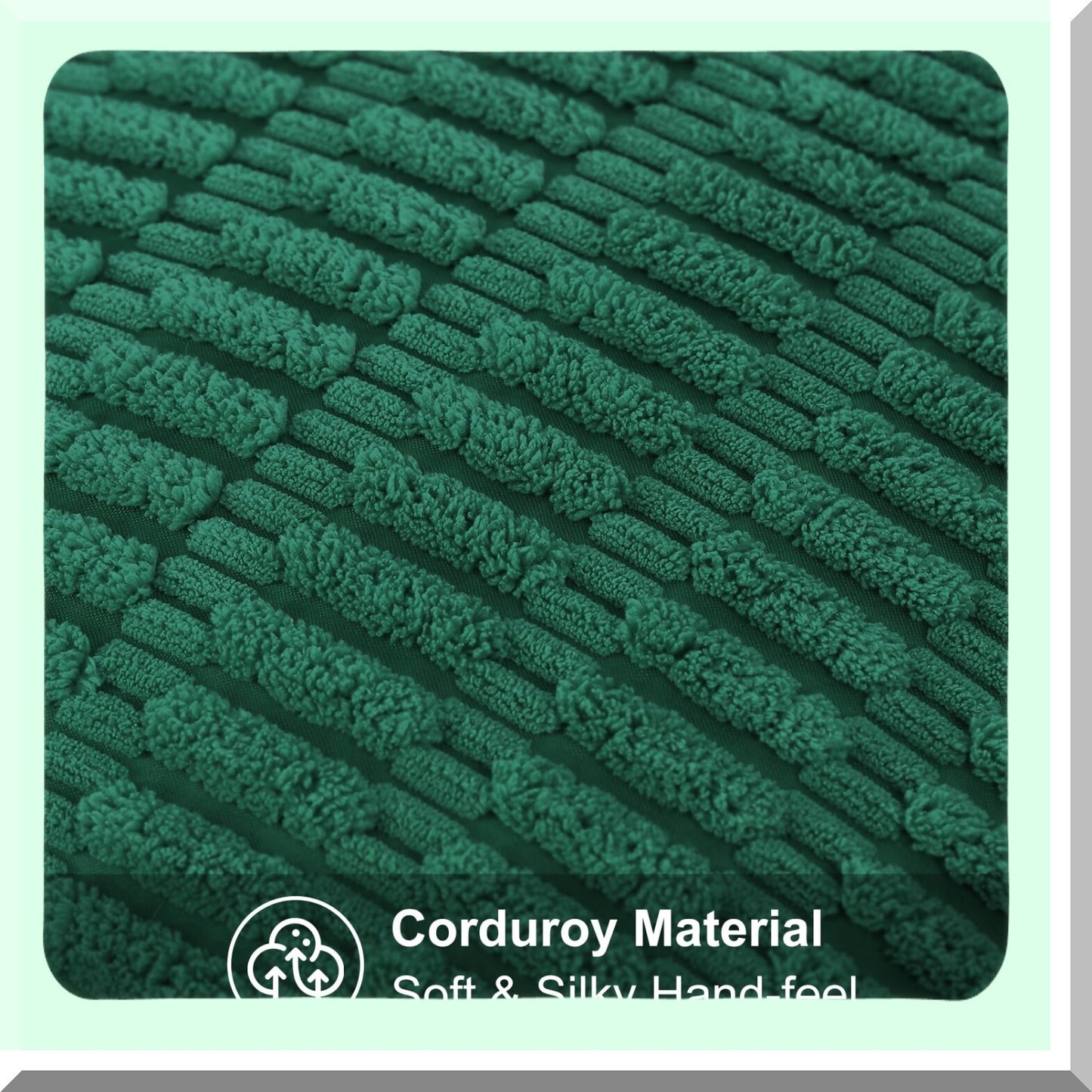 Green Stripe Corduroy Pillow Covers - Set of 2 | 18x18 Square Decorative Throw Pillow Cases for Couch, Living Room, Bed, Sofa | Modern Farmhouse Boho Home Decor Accent