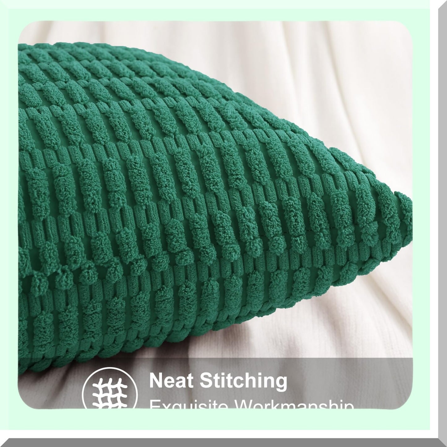 Green Stripe Corduroy Pillow Covers - Set of 2 | 18x18 Square Decorative Throw Pillow Cases for Couch, Living Room, Bed, Sofa | Modern Farmhouse Boho Home Decor Accent