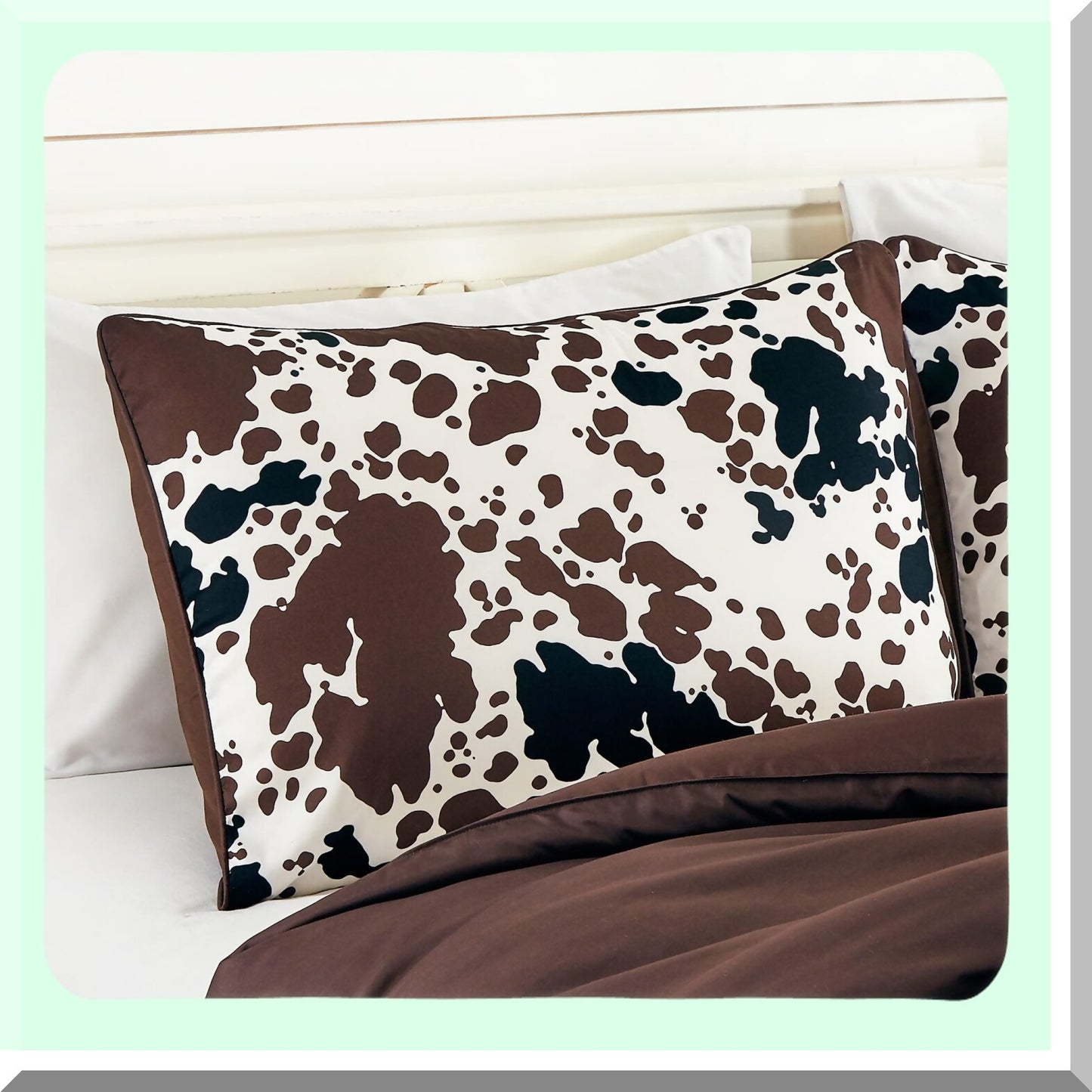 Cowboy Comfort Queen Bedding Set - Western Ranch Farmhouse Rustic Lodge Theme - Milk Cow Print in Brown, Black, Cream - Reversible with Matching Pillow Shams - Queen Size