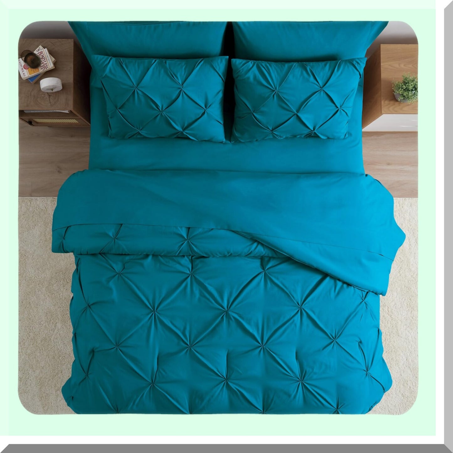 Turquoise Pleat Quilted Comforter Set - Soft & Warm 6-Piece Oversized Microfiber Bedding Kit for Twin Beds - 68x88inch - Cozy Sleep Essentials