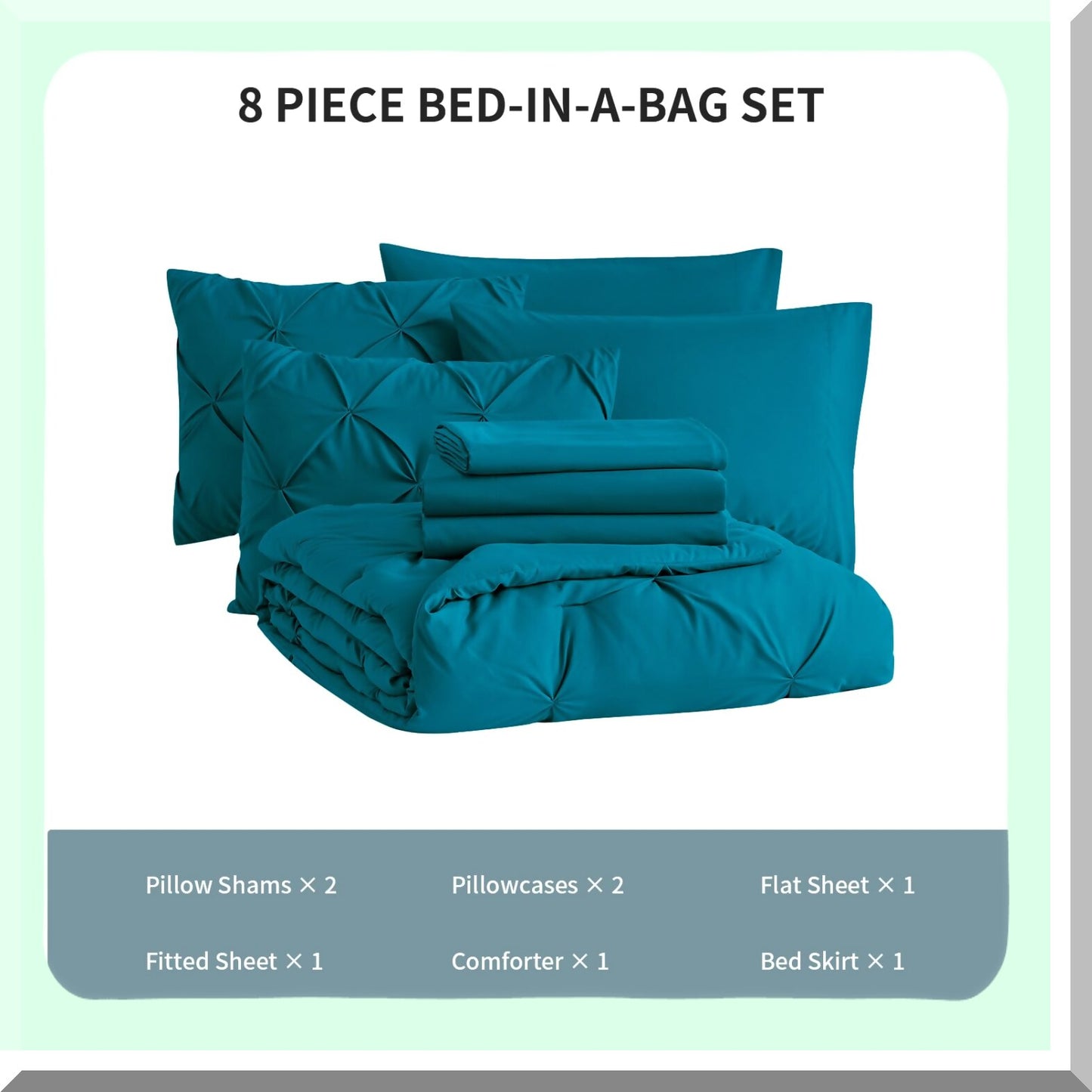 Turquoise Pleat Quilted Comforter Set - Soft & Warm 6-Piece Oversized Microfiber Bedding Kit for Twin Beds - 68x88inch - Cozy Sleep Essentials