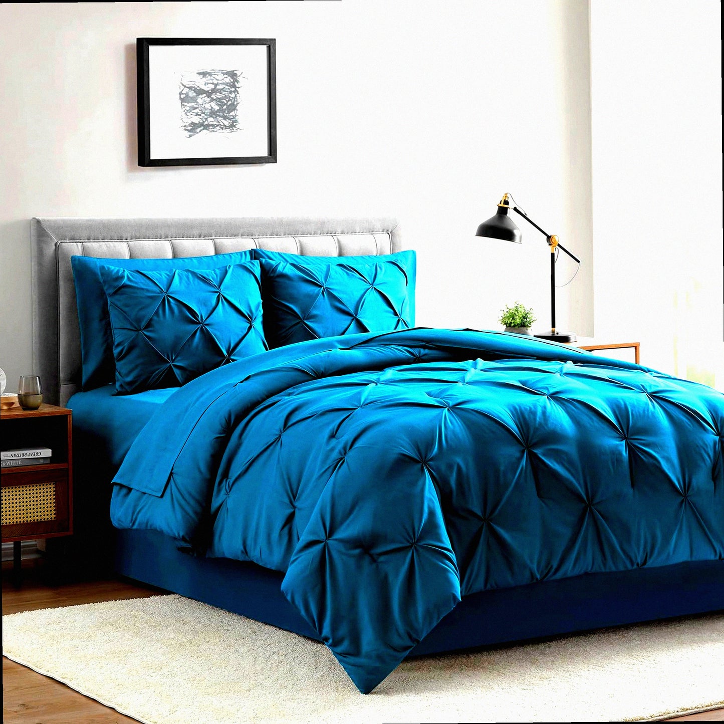 Turquoise Pleat Quilted Comforter Set - Soft & Warm 6-Piece Oversized Microfiber Bedding Kit for Twin Beds - 68x88inch - Cozy Sleep Essentials