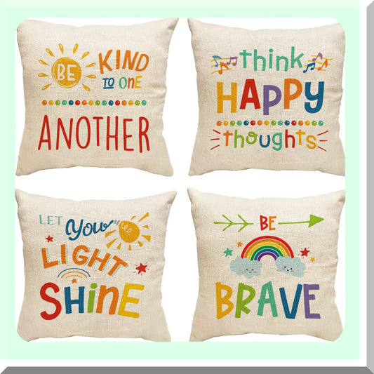 Rainbow Reading Retreat Pillow Covers - Set of 4 18x18 Inch Calm Down Corner Decor for School Nursery, Teacher Counselor Must Haves