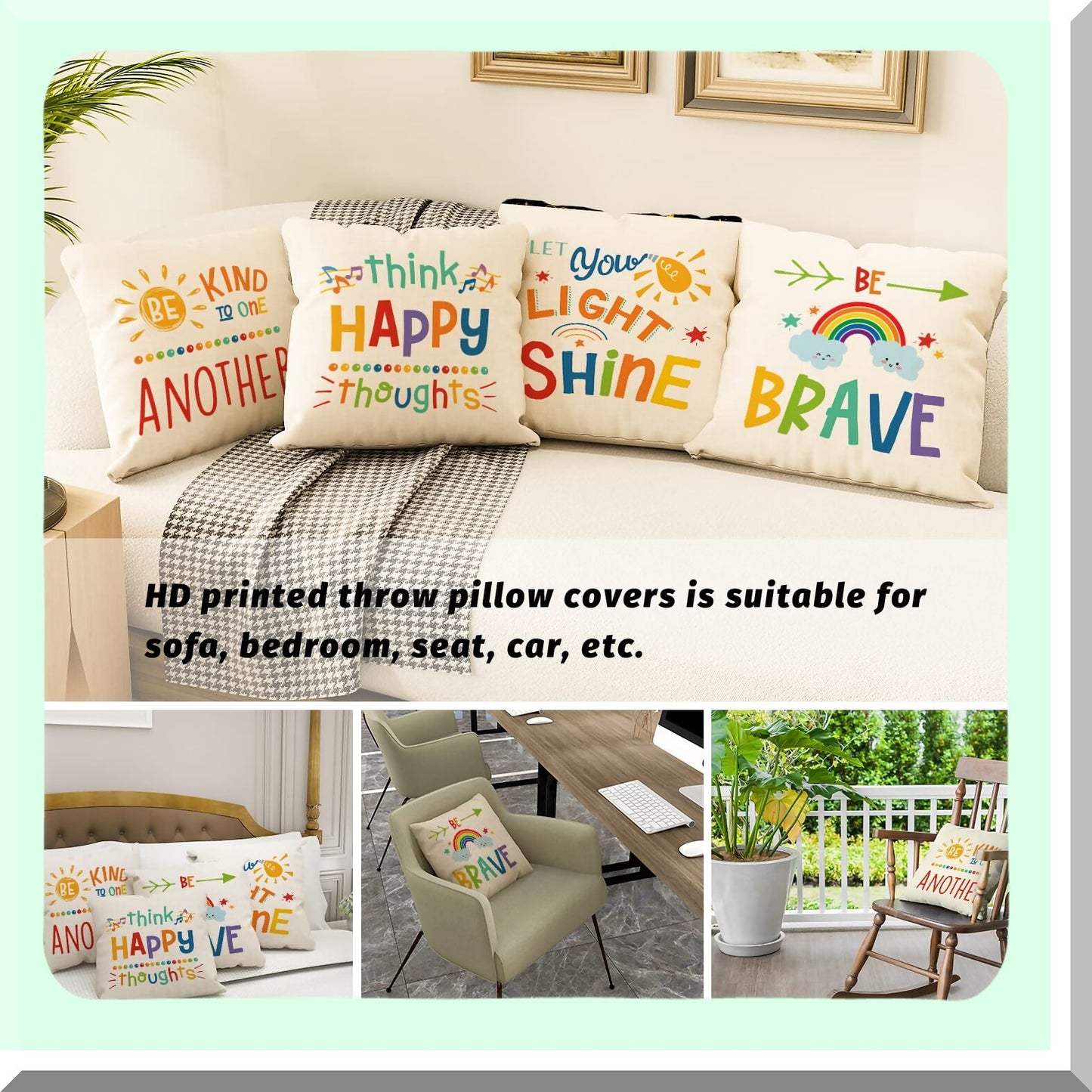 Rainbow Reading Retreat Pillow Covers - Set of 4 18x18 Inch Calm Down Corner Decor for School Nursery, Teacher Counselor Must Haves