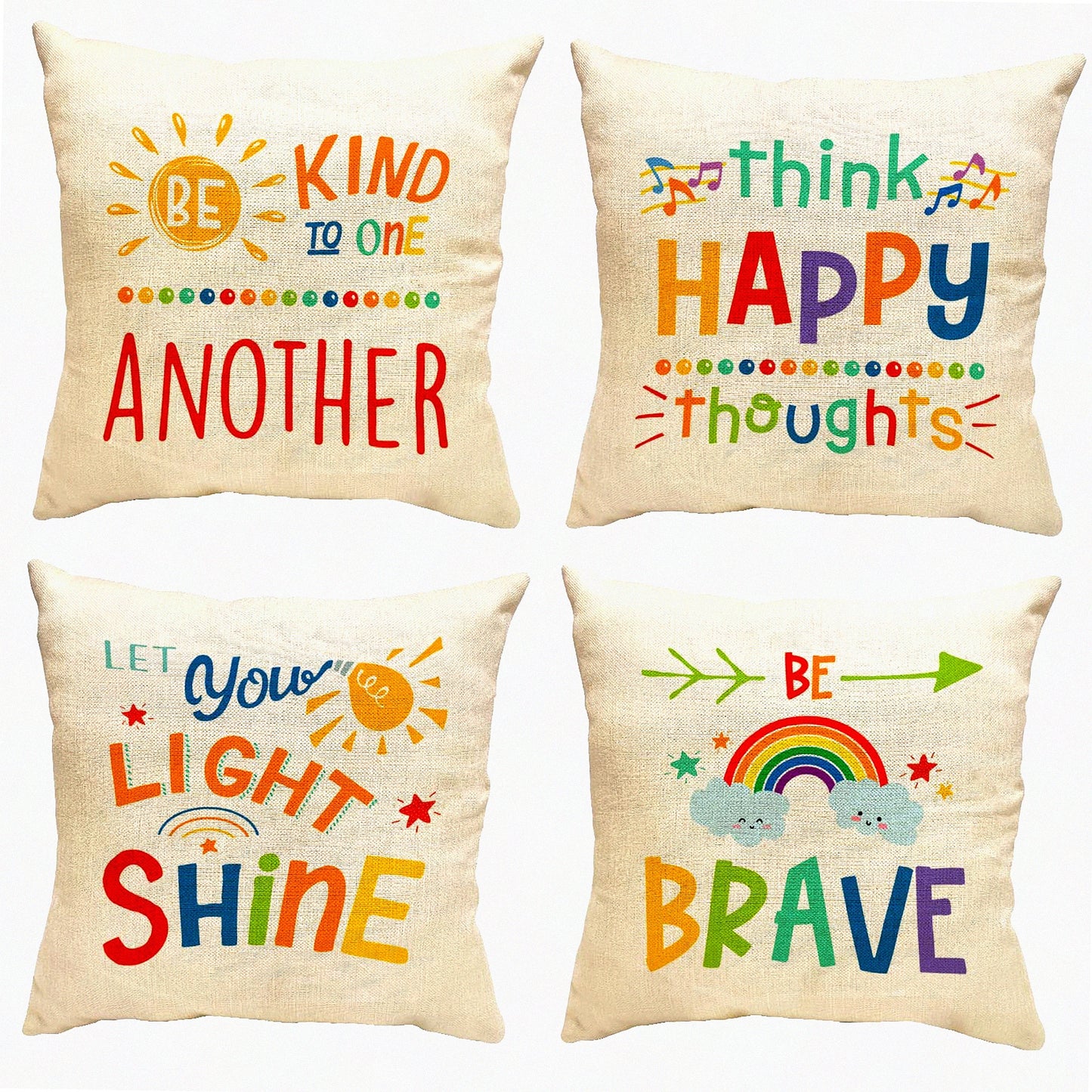 Rainbow Reading Retreat Pillow Covers - Set of 4 18x18 Inch Calm Down Corner Decor for School Nursery, Teacher Counselor Must Haves