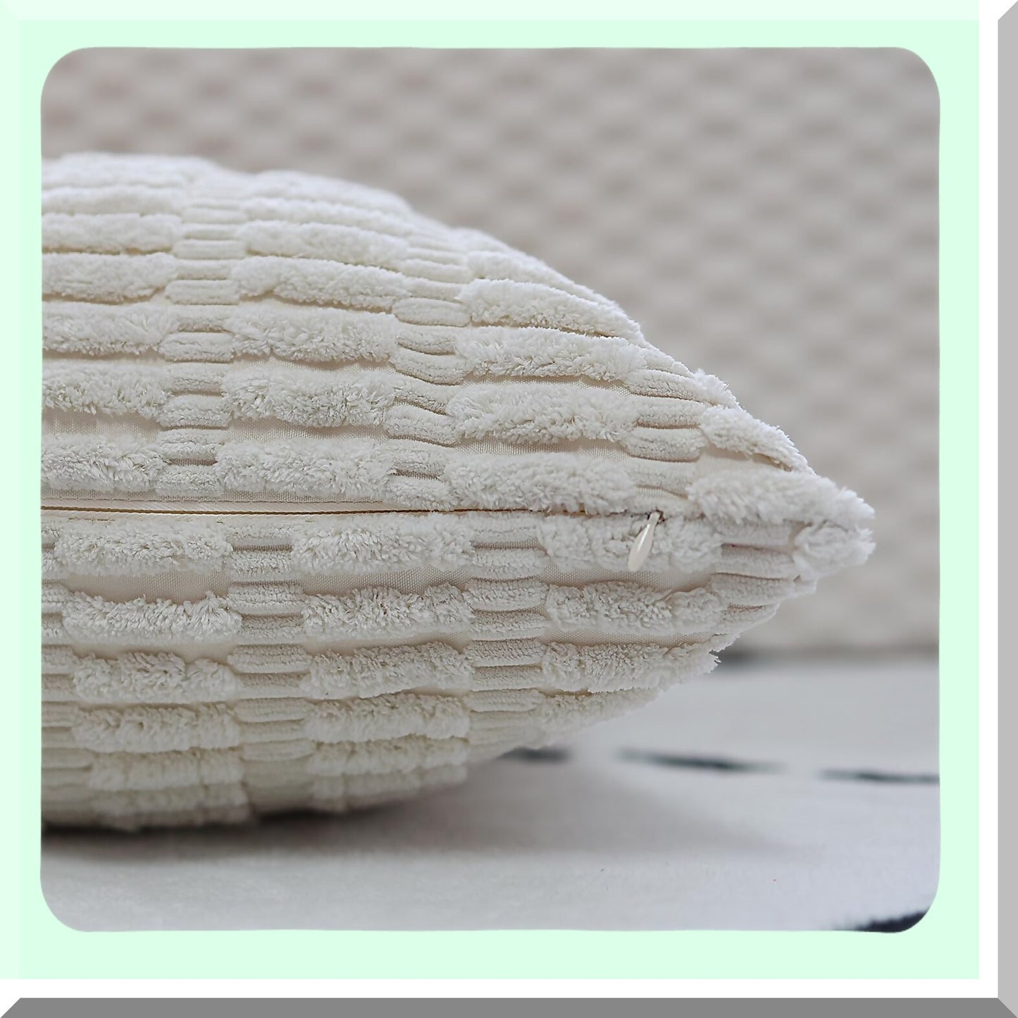 Soft Striped Corduroy Boho Pillow Covers - Set of 2 18x18 Inch Square Decorative Throw Pillow Covers for Modern Farmhouse Home Decor in Cream White