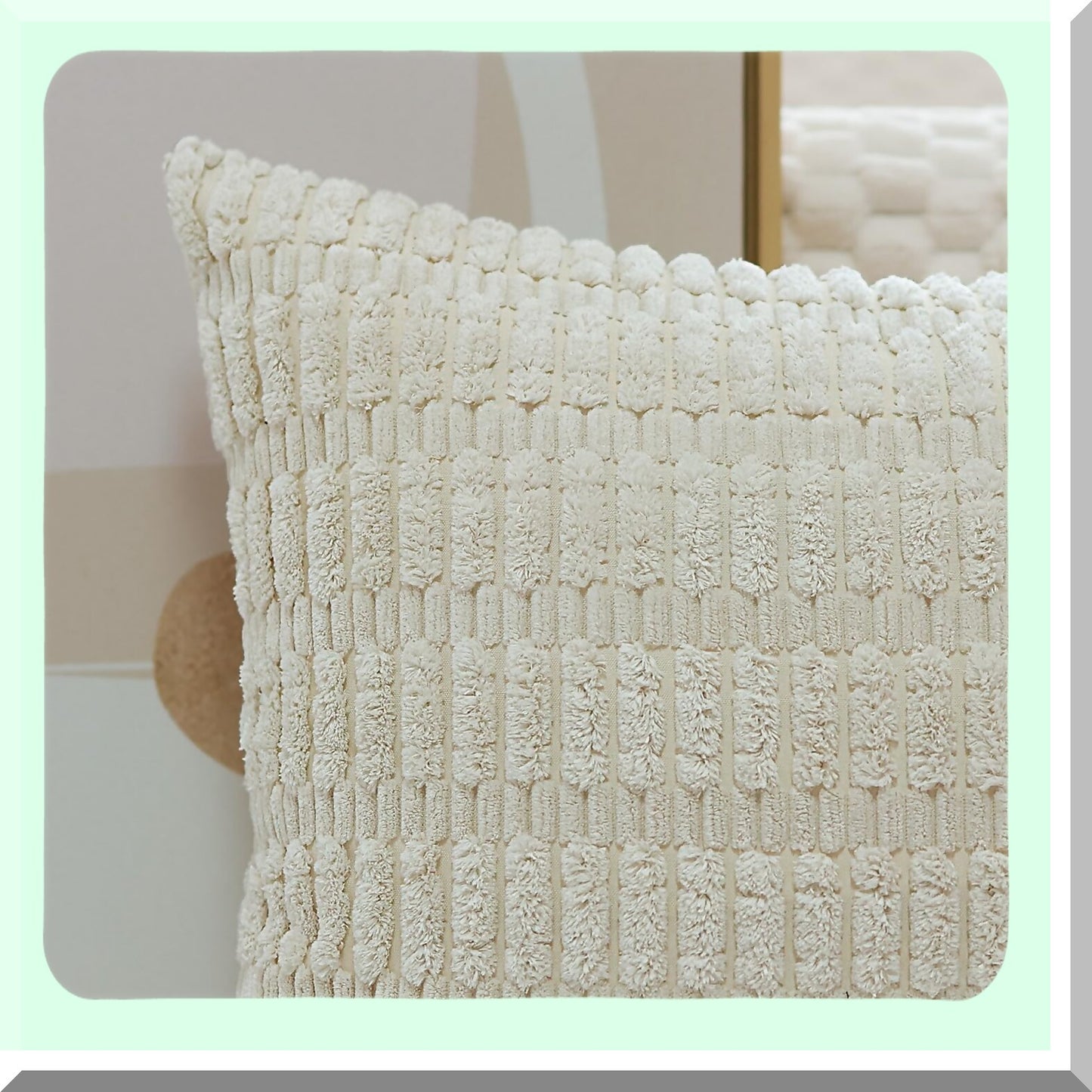 Soft Striped Corduroy Boho Pillow Covers - Set of 2 18x18 Inch Square Decorative Throw Pillow Covers for Modern Farmhouse Home Decor in Cream White