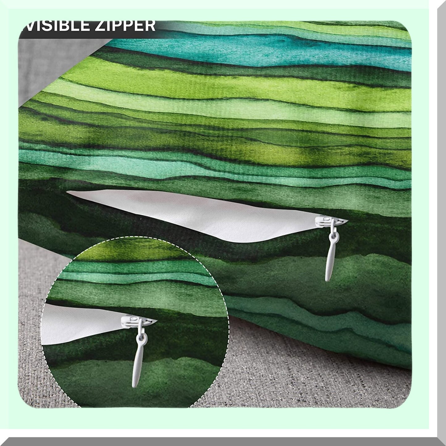 WaveBrush Dye Pillowcase Set - Abstract Bright Blue Green Waves Hand Drawn Striped Watercolor Decorative Cover Home Decor Square 18x18 Inches