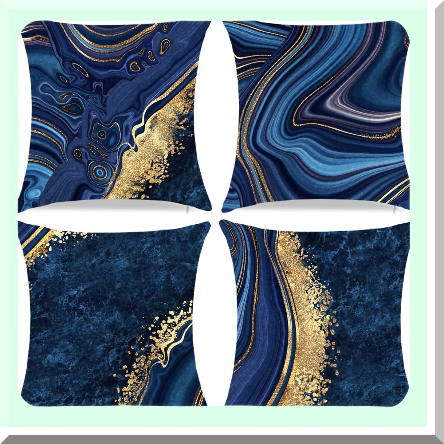 Navy Blue Marble Cushion Covers - Set of 4 | Decorative Throw Pillowcases 18x18 inch | Gold Accent Sofa Pillow Covers for Living Room & Bedroom