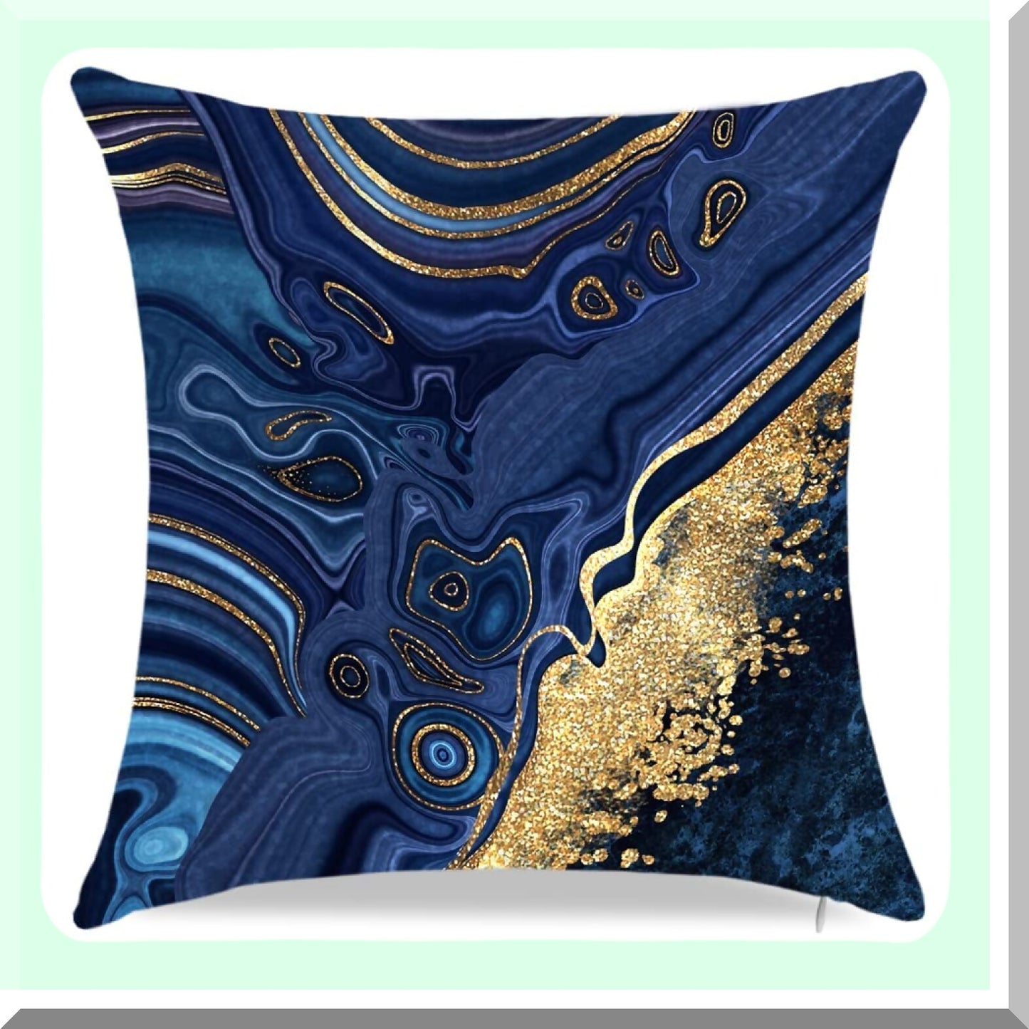 Navy Blue Marble Cushion Covers - Set of 4 | Decorative Throw Pillowcases 18x18 inch | Gold Accent Sofa Pillow Covers for Living Room & Bedroom
