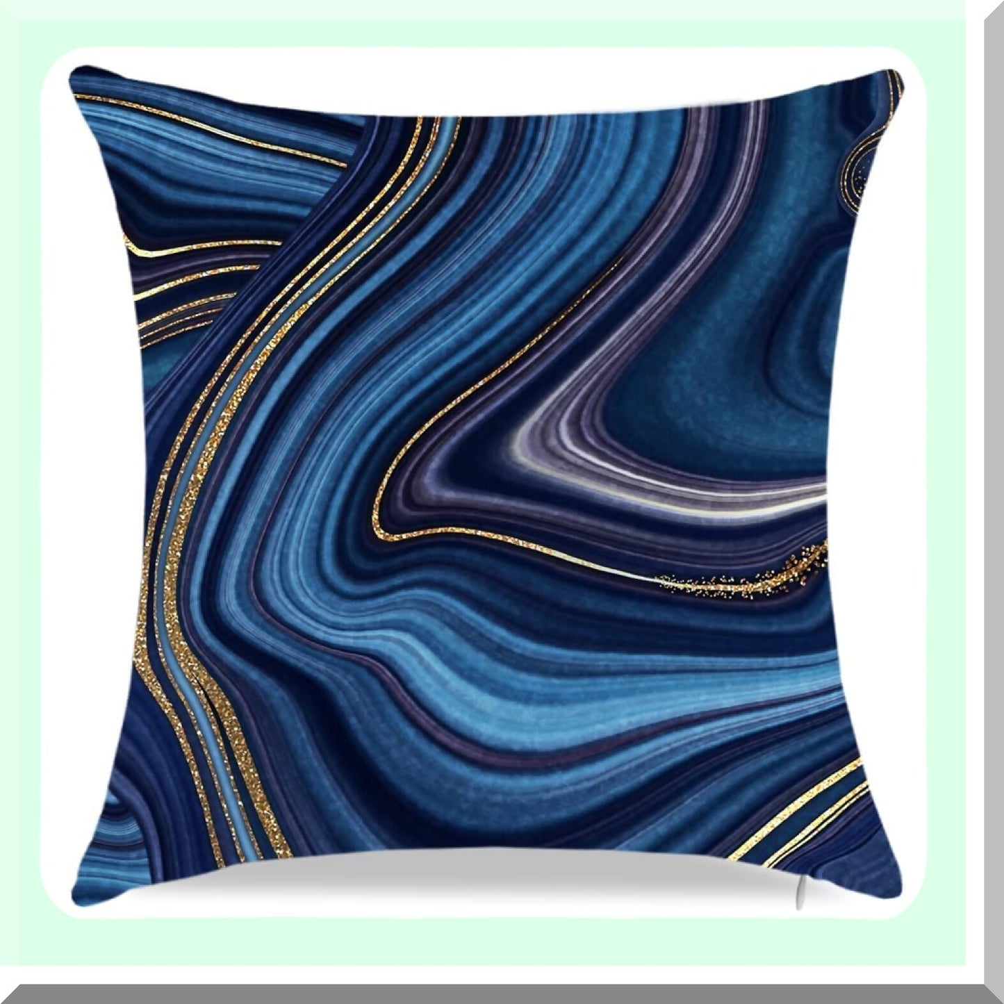 Navy Blue Marble Cushion Covers - Set of 4 | Decorative Throw Pillowcases 18x18 inch | Gold Accent Sofa Pillow Covers for Living Room & Bedroom