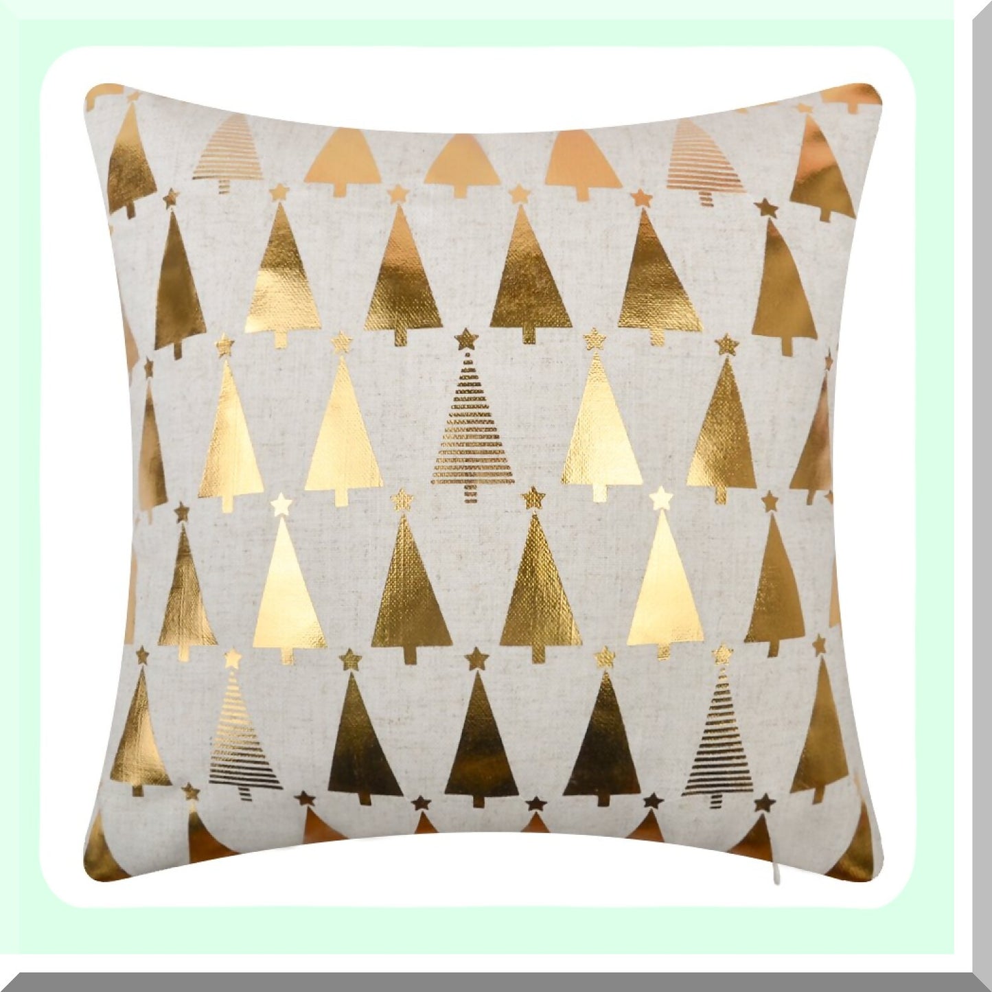 Gold Starry Tree Linen Pillowcase - Xmas Accent Cushion for Farmhouse Bedroom & Living Room Decor - 18x18 Inch Beige Throw Pillow Cover