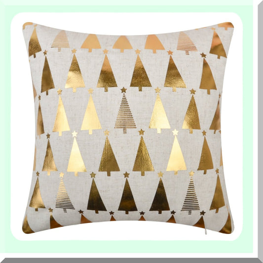 Gold Starry Tree Linen Pillowcase - Xmas Accent Cushion for Farmhouse Bedroom & Living Room Decor - 18x18 Inch Beige Throw Pillow Cover