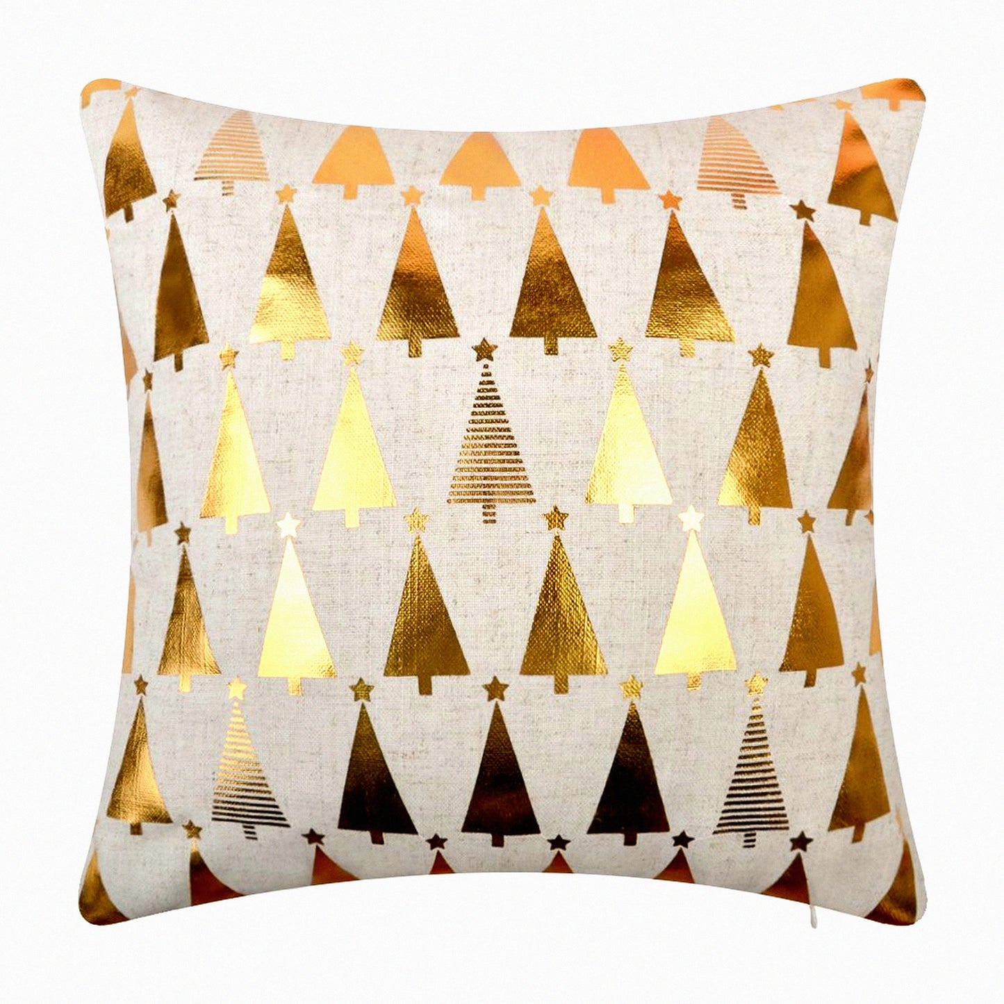 Gold Starry Tree Linen Pillowcase - Xmas Accent Cushion for Farmhouse Bedroom & Living Room Decor - 18x18 Inch Beige Throw Pillow Cover