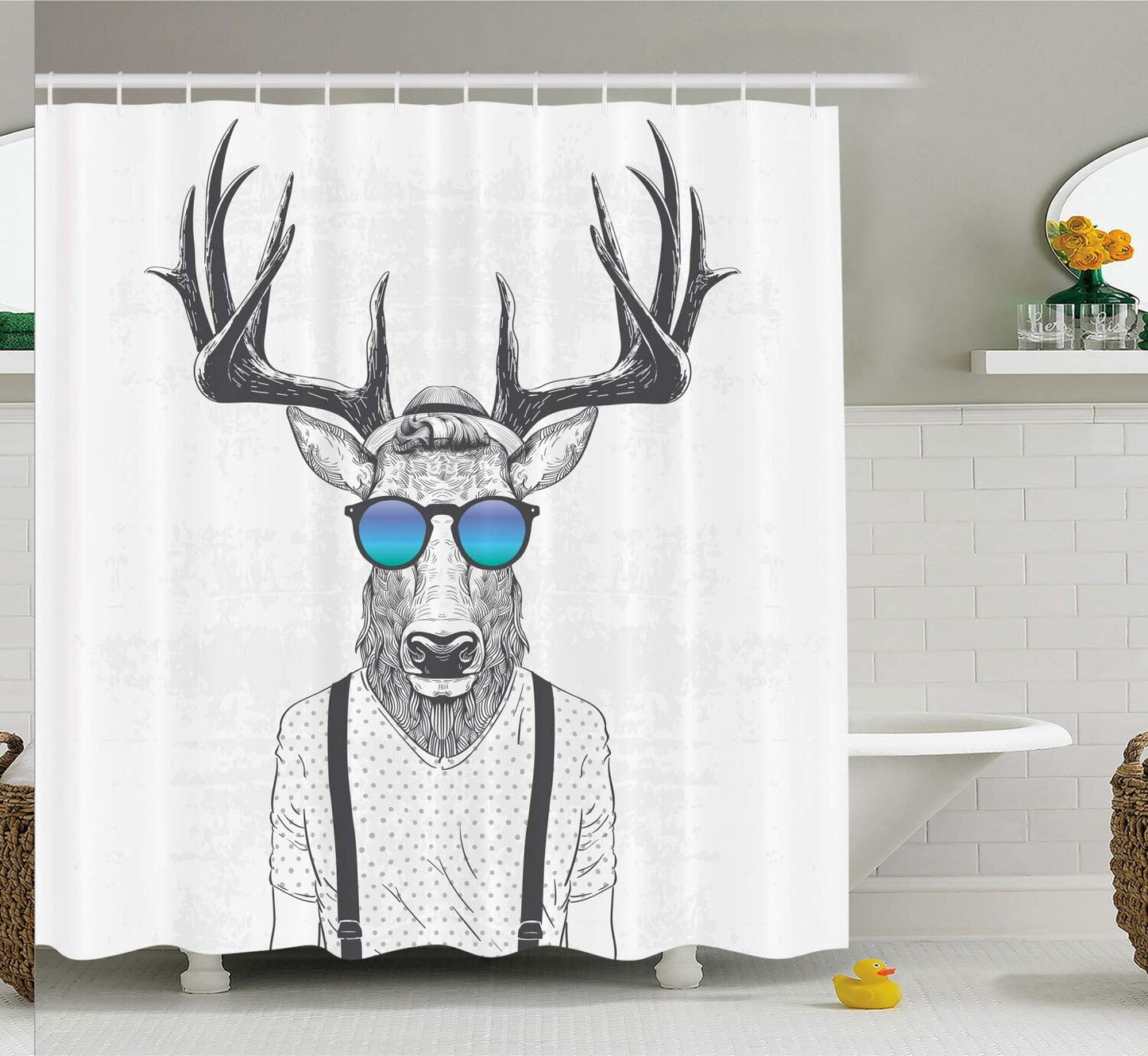 Funny Deer Shower Curtain 69x70 Charcoal Blue