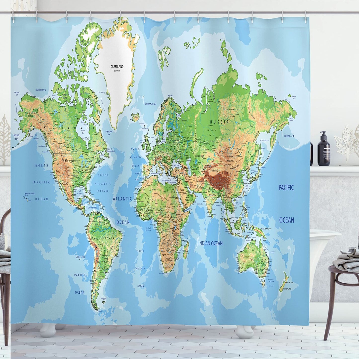 World Map Shower Curtain 69x70 inches Cloth Fabric
