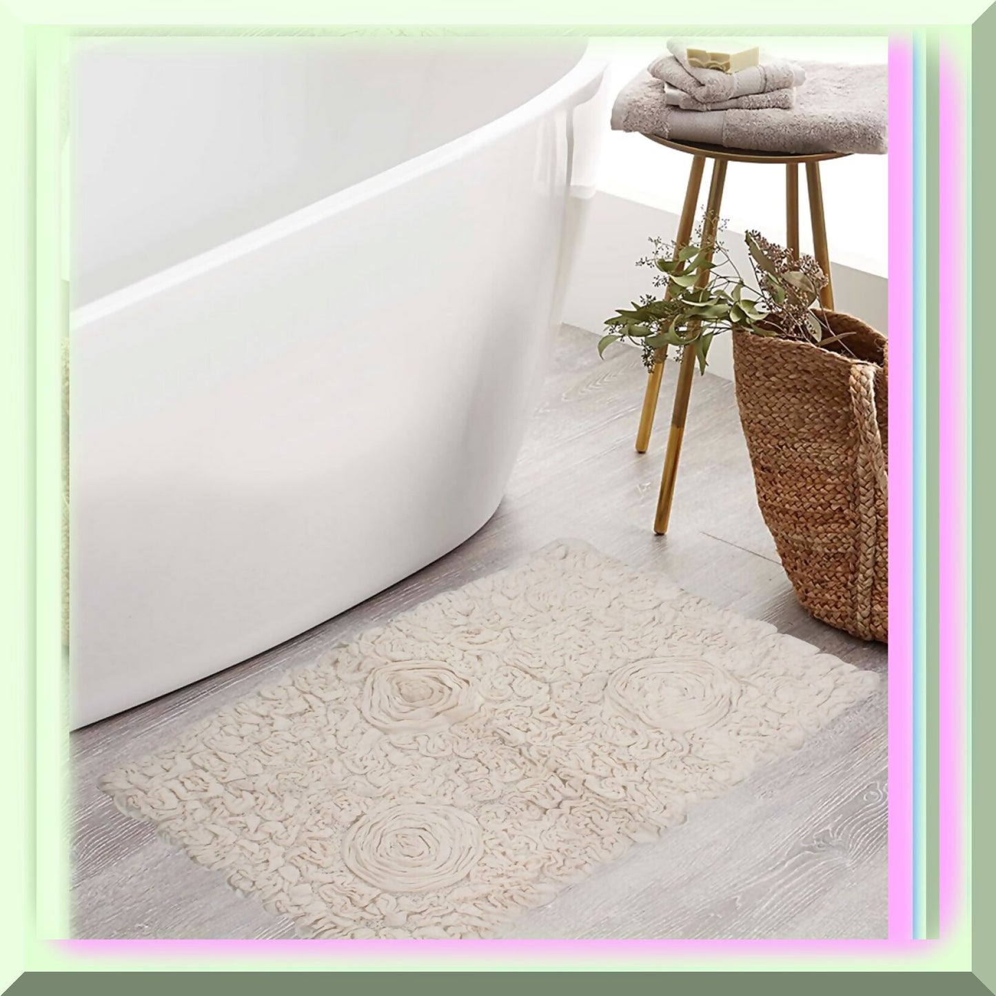 21"x34" Ivory Cotton Tufted Bath Rug
