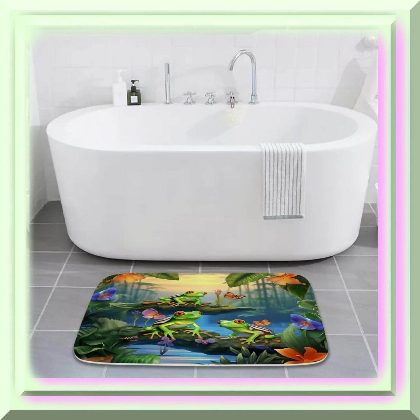 Cartoon Jungle Tree Frog Bathroom Rug 17x24