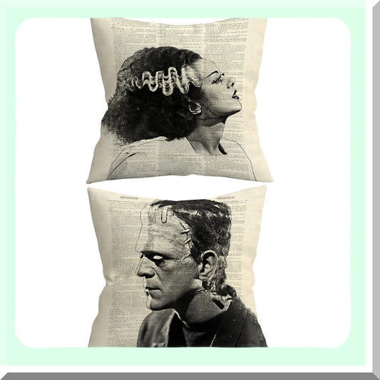 Gothic Couple Decorative Pillowcase Set - Day Beige Throw Pillow Cover for Couch Sofa Decor - Gifts for Couples - 18x18 in - Gothic Room Decor