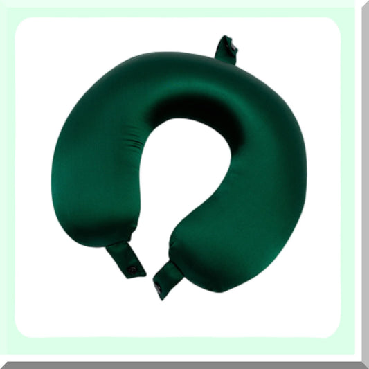 SilkEase Travel Neck Pillow - 100% Mulberry Silk 22 Momme Pain Relief Sleeping Pillow, Pure Silk Airplane Pillow for Anti Wrinkle Support, Made in USA - Emerald Green