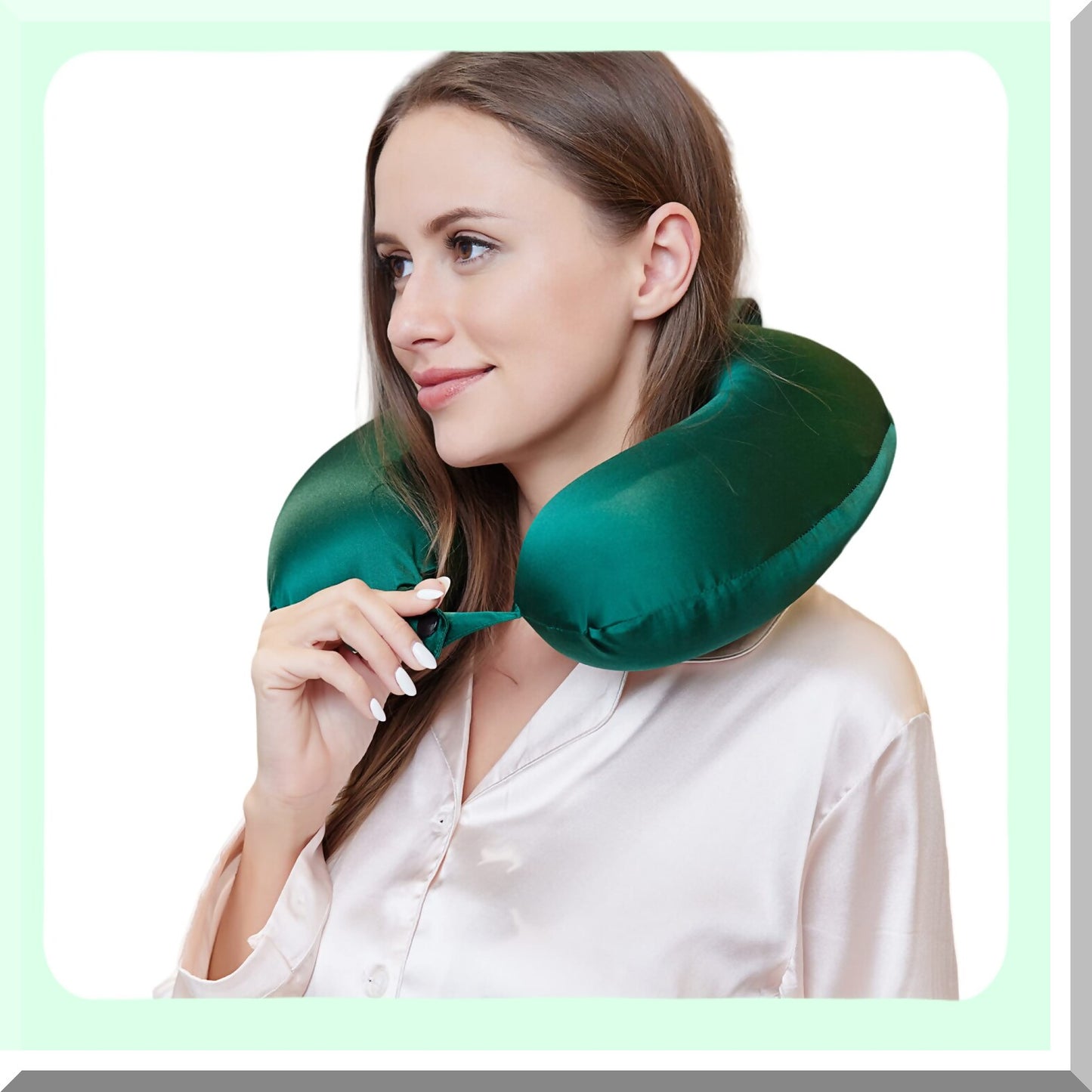 SilkEase Travel Neck Pillow - 100% Mulberry Silk 22 Momme Pain Relief Sleeping Pillow, Pure Silk Airplane Pillow for Anti Wrinkle Support, Made in USA - Emerald Green