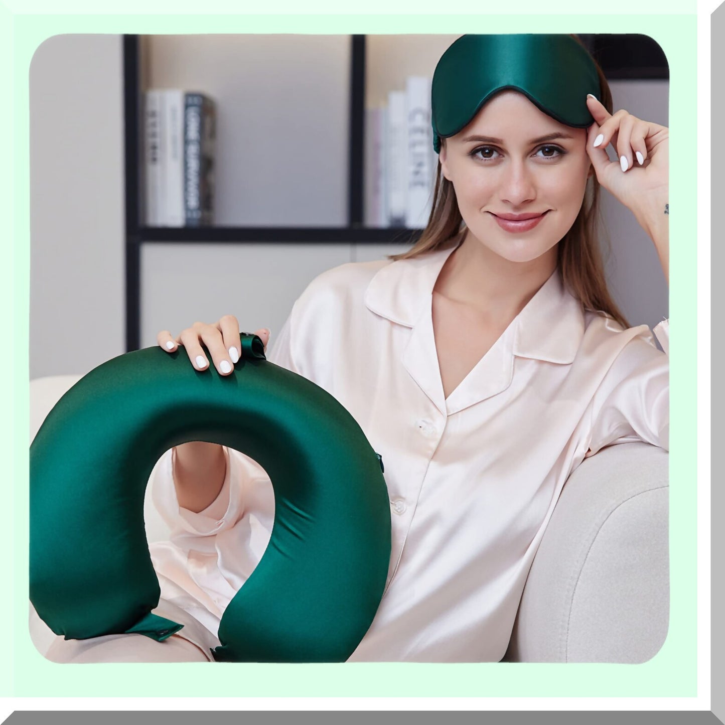 SilkEase Travel Neck Pillow - 100% Mulberry Silk 22 Momme Pain Relief Sleeping Pillow, Pure Silk Airplane Pillow for Anti Wrinkle Support, Made in USA - Emerald Green