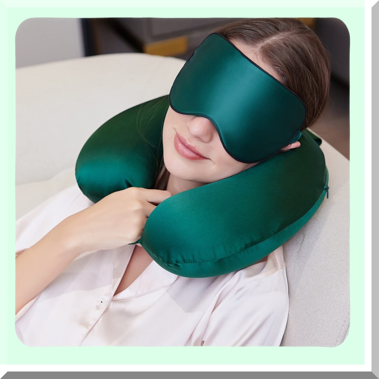 SilkEase Travel Neck Pillow - 100% Mulberry Silk 22 Momme Pain Relief Sleeping Pillow, Pure Silk Airplane Pillow for Anti Wrinkle Support, Made in USA - Emerald Green