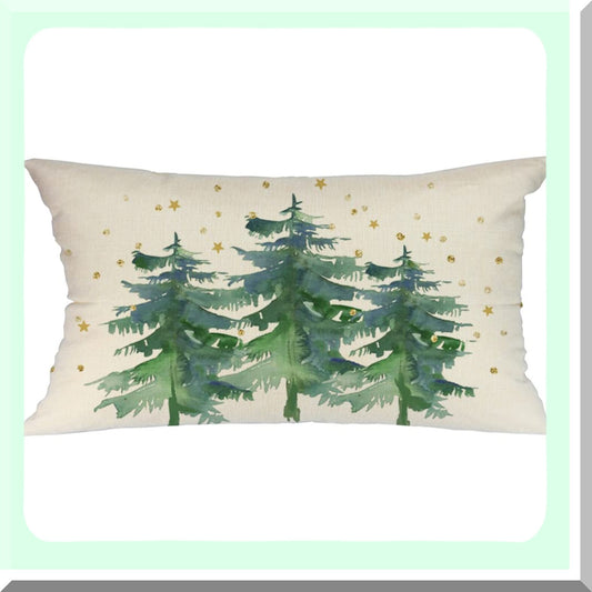 Winter Wonderland Lumbar Pillow Cover - Festive Christmas Tree Decorations for Farmhouse Couch - Holiday Throw Pillows 12x20 Green